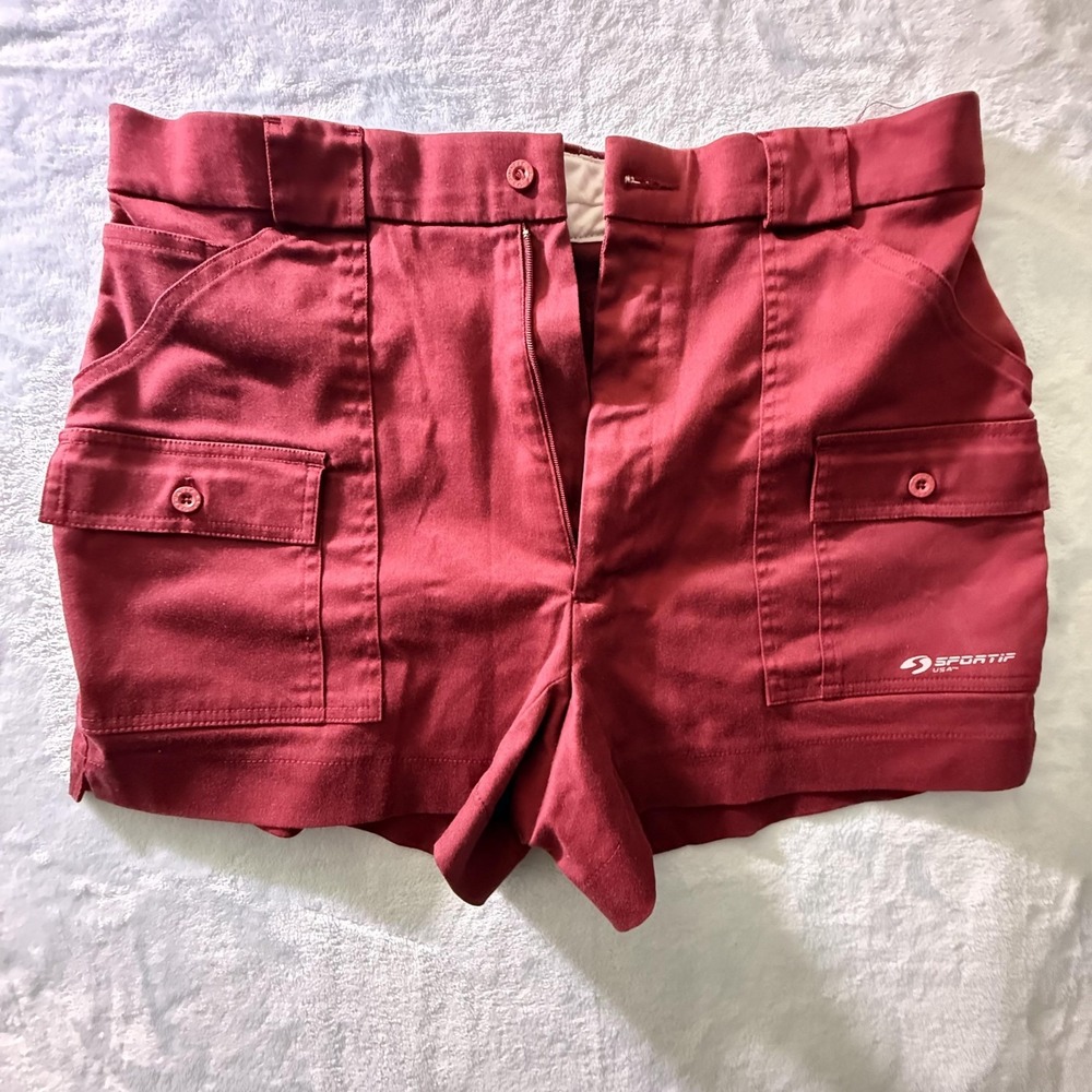 Sportif USA Cargo Shorts Womens 30 Red Stretch Zipper Back Pockets Casual